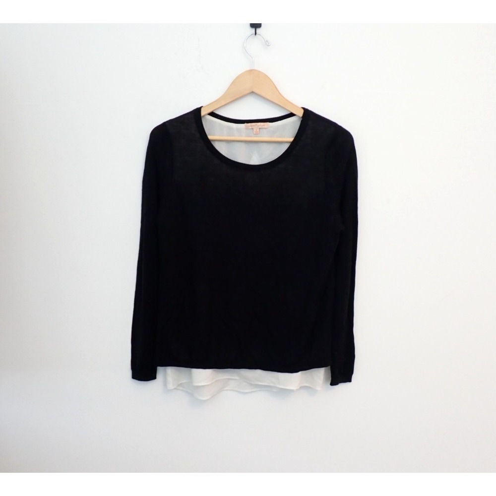 Gibson Latimer Black/White Double Layer Overlay Sweater Blouse Size S